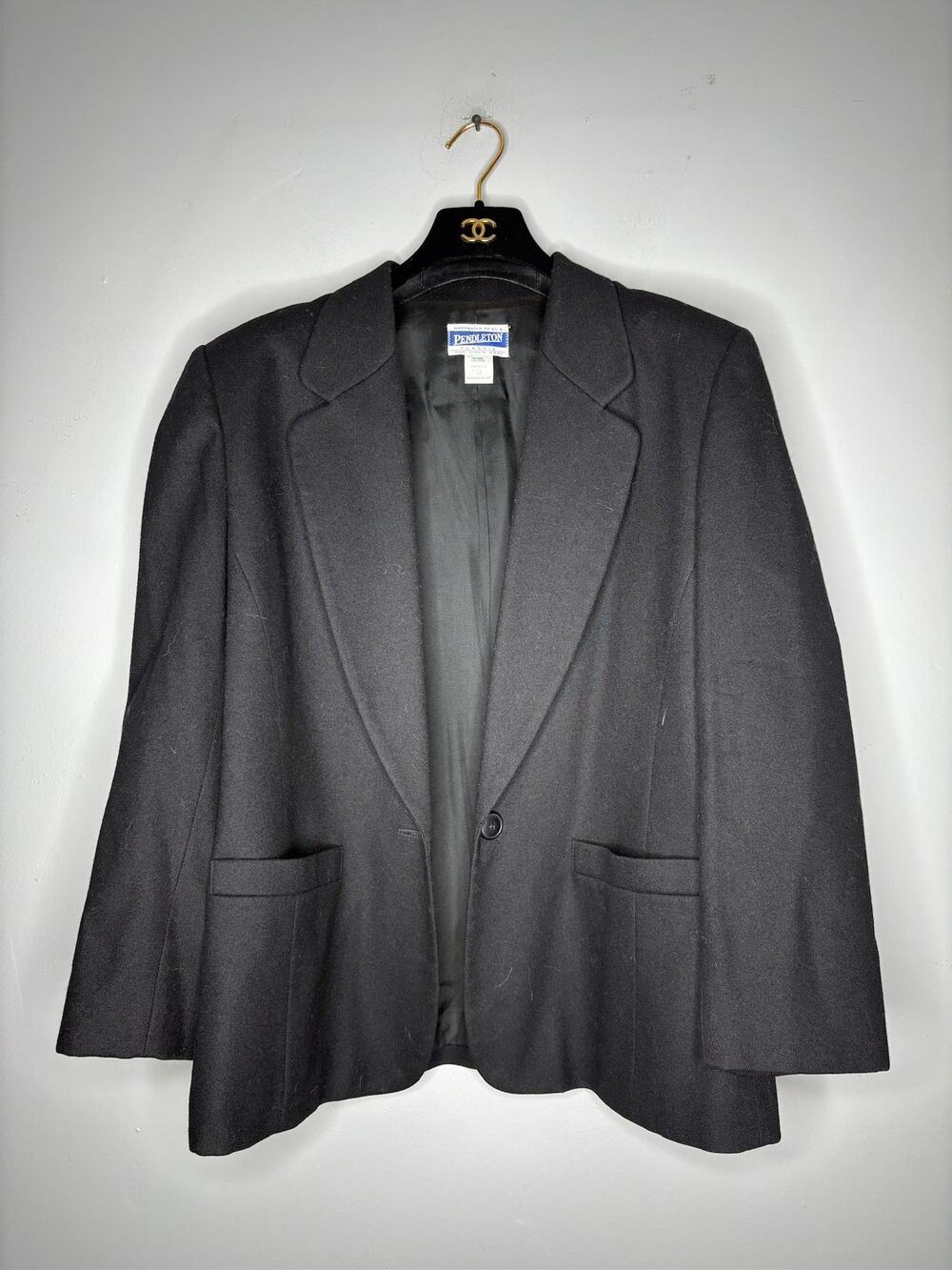 Vintage Pendleton Black Wool Blazer Women's Size 12 Made in USA Virgin Wool Coat